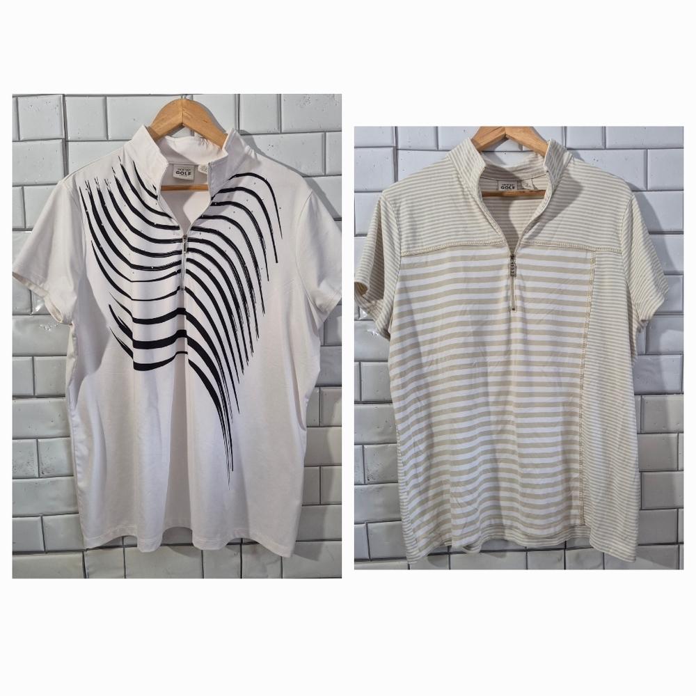 Zenergy Golf By Chico’s Ladies Lot Of 2 Short Sleeve Golf Shirts 3/4 Zip Neck 98